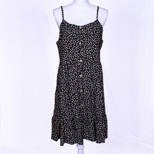 Black with Floral Pring Spagetti Strap Summer Dress, XXL (18)